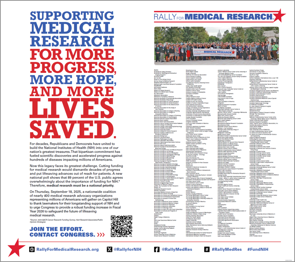 Full-page ad from the Wall Street Journal featuring Rally for Medical Research participants