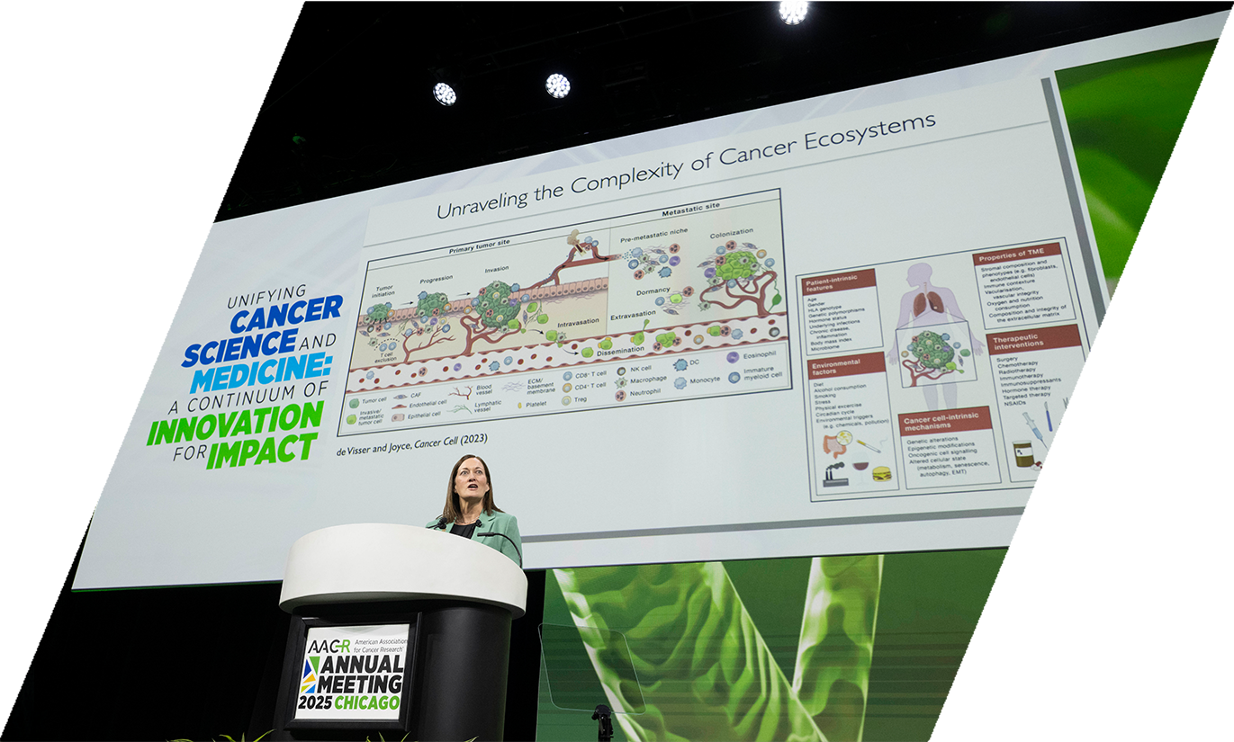 Johanna A. Joyce discusses Unraveling the complexity of cancer ecosystems during the Opening Plenary Session at the AACR Annual Meeting 2025.