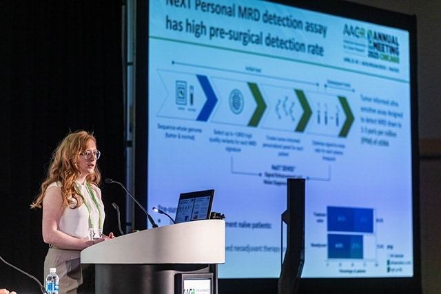 Emma Titmuss presents the results of the VICTORI study at the AACR Annual Meeting 2025