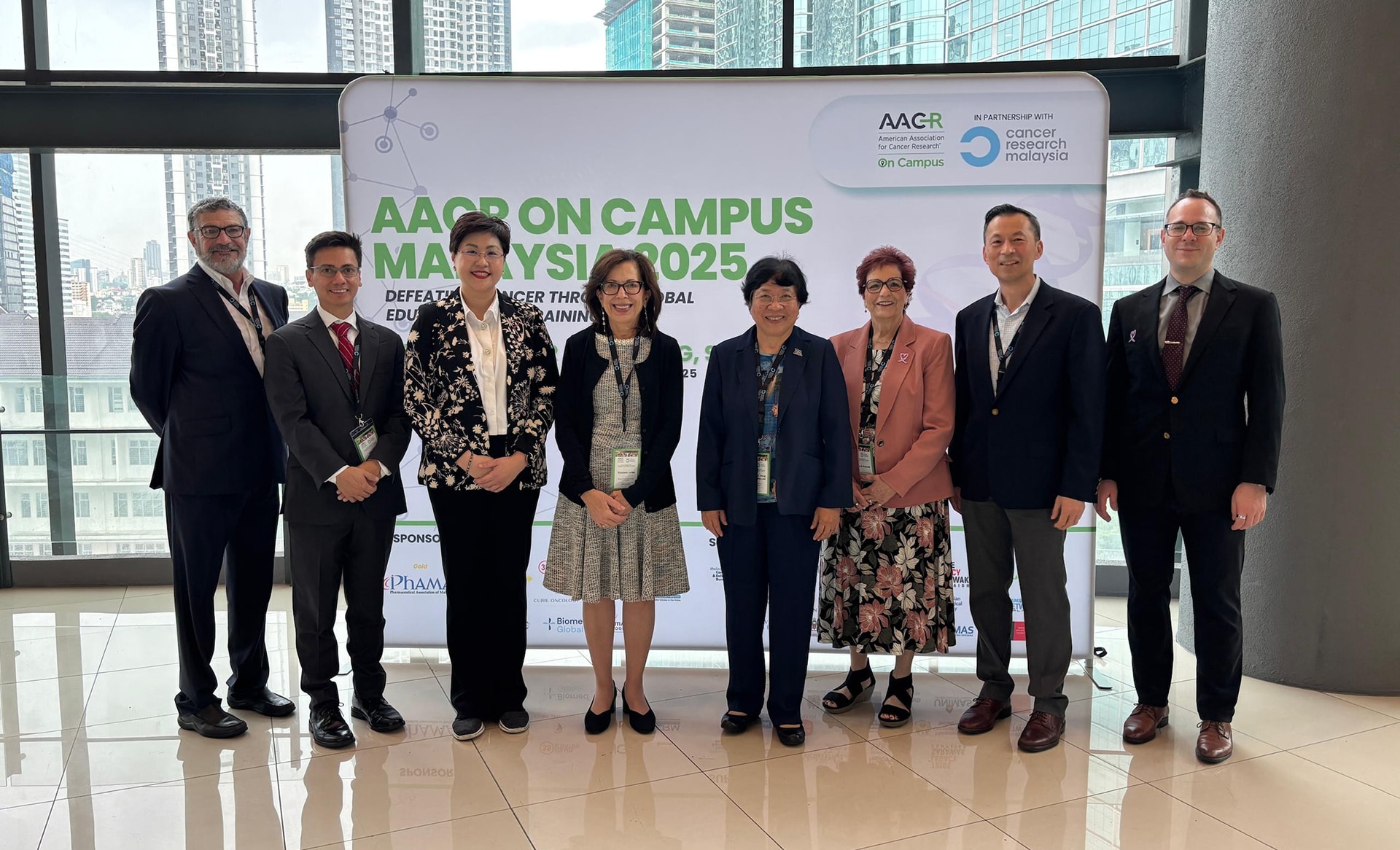Former AACR President Elizabeth M. Jaffee and other AACR leaders at the AACR on Campus event in Malaysia