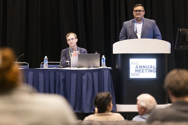 Kenneth L. Kehl and Francisco Gutierrez Carranza participating in an AACR Project GENIE Minisymposium at the AACR Annual Meeting 2025
