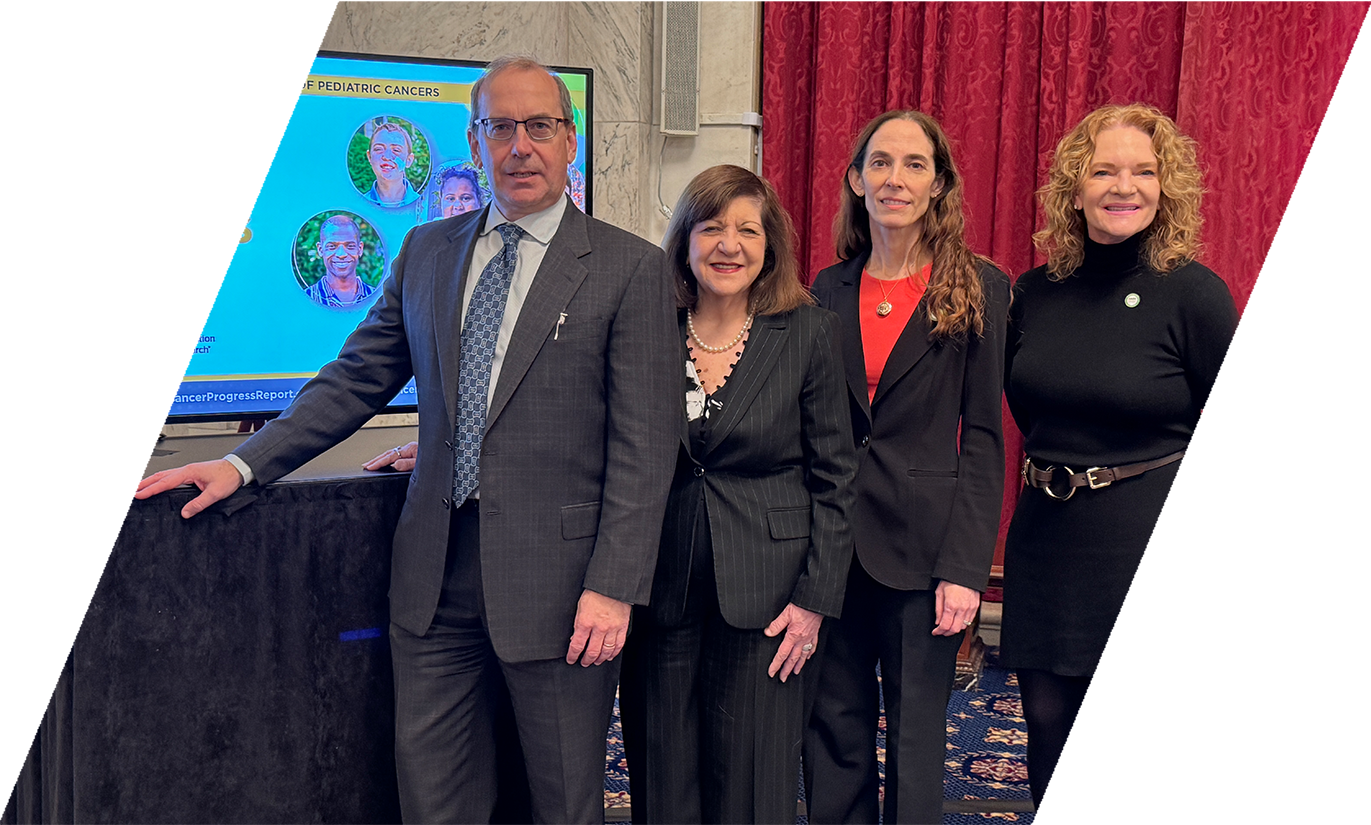 NCI Director Anthony Letai, AACR CEO Margaret Foti, Kimberly Stegmaier, and Elaine R. Mardis at the briefing event to release the AACR Pediatric Cancer Progress Report.