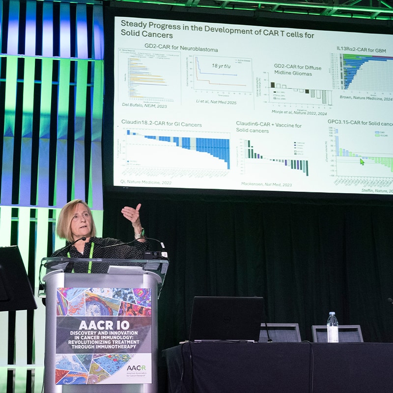 Crystal L. Mackall delivers a keynote address at the AACR IO Conference on Discovery and Innovation in Cancer Immunology