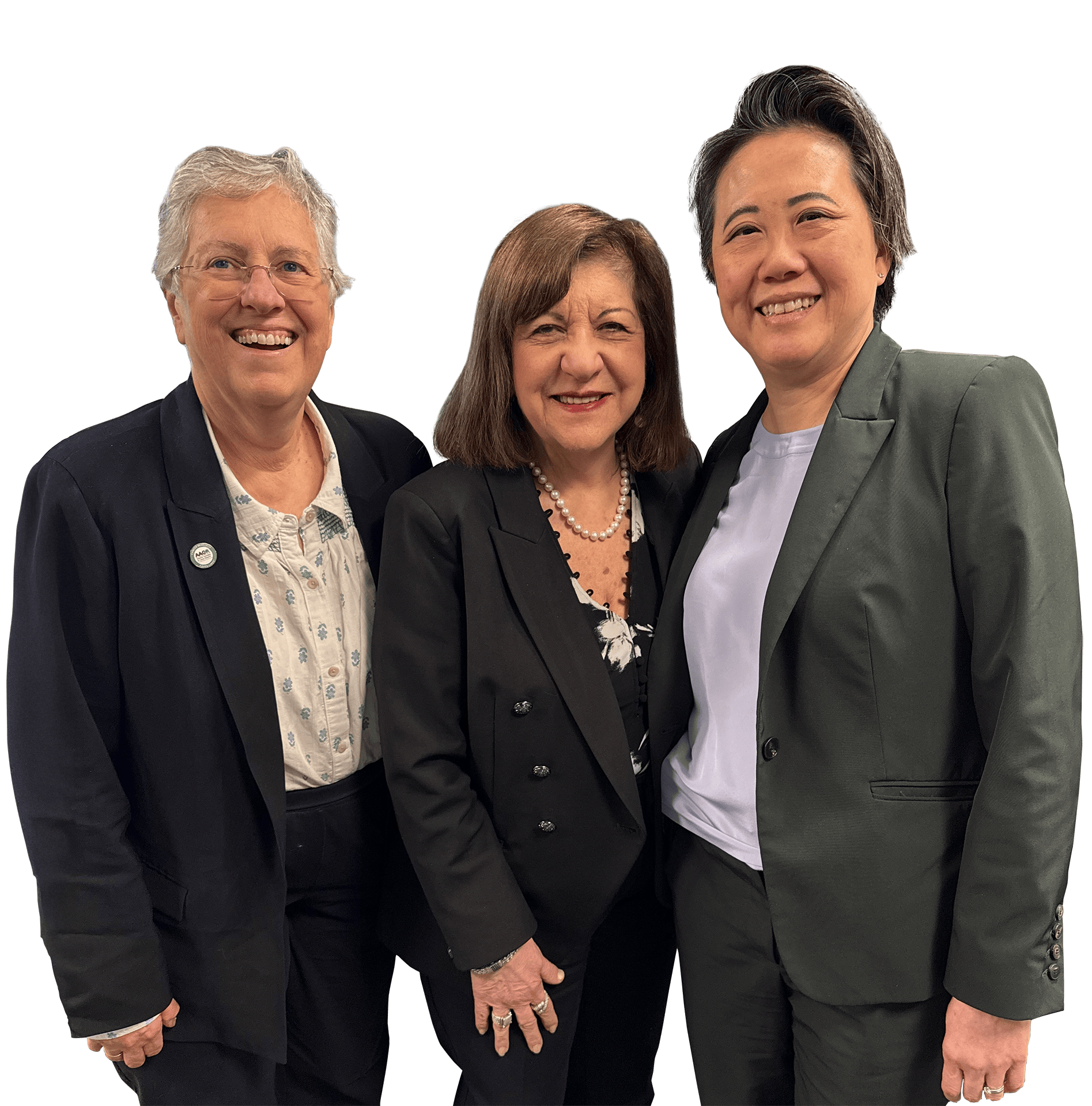 2024–2025 AACR President Patricia M. LoRusso, AACR Chief Executive Officer Margaret Foti, and 2025–2026 AACR President Lillian L. Siu